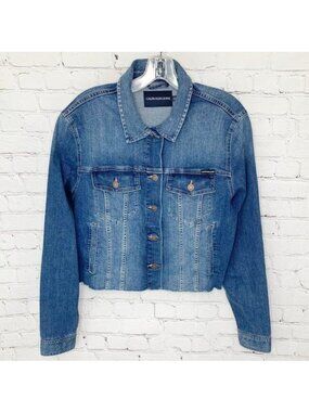CALVIN KLEIN JEANS CROPPED CUT OFF DENIM JACKET FROM RECYCLED PLASTIC - XL